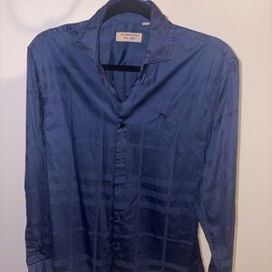 Burberry Navy Checkered Button-Down Shirt